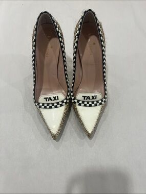kate spade White Pointed-Toe 'TAXI' Pumps with Gold Glitter Trim